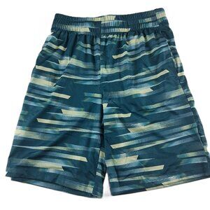 Lands' End Active Shorts Boys Size Medium Dark Peacock Laser Beams Pockets